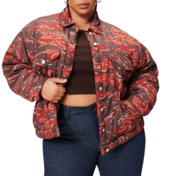 Good American Trucker Puffer Jacket Desert Camo Womens XL Red Tan Camouflage - Picture 12 of 12